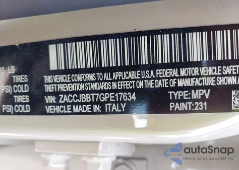 2016 Jeep Renegade Latitude из США, поврежденный, VIN ZACCJBBT7GPE17634